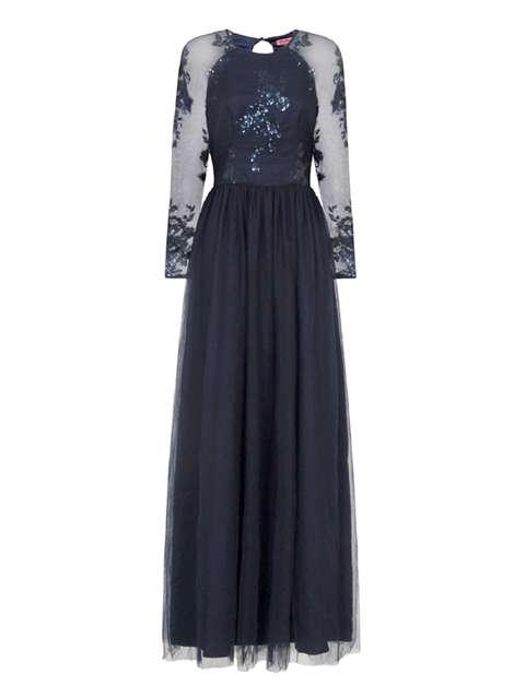 **Chi Chi London Navy Sequined Maxi Dress